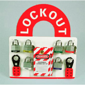 National Marker Company MLO1BI Mini Lockout Center with Supplies - Bilingual image.