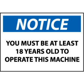 National Marker Company N373AP Machine Labels - Notice You Must Be 18 Years Old To Operate This Machine image.