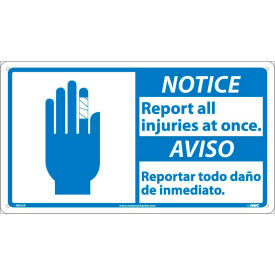 National Marker Company NBA2R Bilingual Plastic Sign - Notice Report All Injuries At Once image.