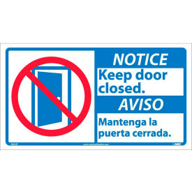 National Marker Company NBA4P NMC™ Bilingual Vinyl Sign, Notice Keep This Door Closed, 18"W x 10"H image.
