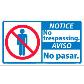 National Marker Company NBA5P NMC™ Bilingual Vinyl Sign, Round Corner, Notice No Trespassing, 18"W x 10"H image.