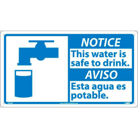 National Marker Company NBA6R Bilingual Plastic Sign - Notice This Water Is Safe To Drink image.