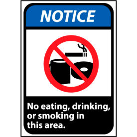 National Marker Company NGA5RB Notice Sign 14x10 Rigid Plastic - No Eating, Drinking or Smoking image.