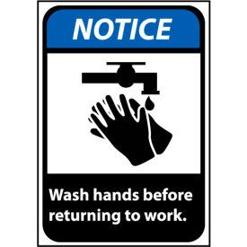 National Marker Company NGA7PB Notice Sign 14x10 Vinyl - Wash Hands Before Returning To Work image.