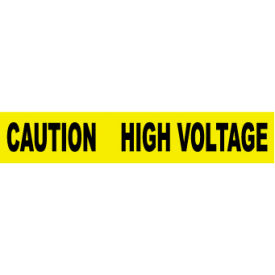National Marker Company PT11 NMC 3"W x 1000L Yellow Barricade Tape, "Caution High Voltage" image.