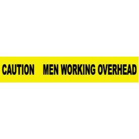 National Marker Company PT20 NMC 3"W x 1000L Yellow Barricade Tape, "Caution Men Working Overhead" image.