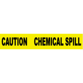 National Marker Company PT42 NMC 3"W x 1000L Yellow Barricade Tape, "Caution Chemical Spill" image.