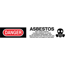 National Marker Company PT51 NMC 3"W x 1000L Red/White Barricade Tape, "Danger Asbestos Cancer And Lung Disease Hazard" image.