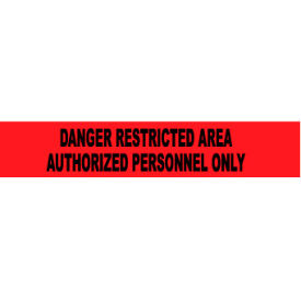 National Marker Company PT55 NMC 3"W x 1000L Red Barricade Tape "Danger Restricted Area Authorized Personnel Only" image.