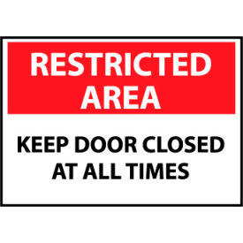 National Marker Company RA13RB Restricted Area Plastic - Keep Door Closed At All Times image.