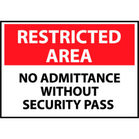 National Marker Company RA19RB Restricted Area Plastic - No Admittance Without Security Pass image.