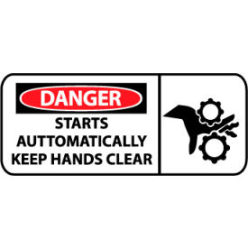 National Marker Company SA157R Pictorial OSHA Sign - Plastic - Danger Starts Automatically Keep Hands Clear image.