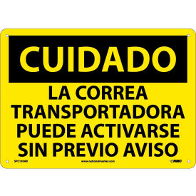 National Marker Company SPC130AB Spanish Aluminum Sign - Cuidado La Correa Transportadora Puede Activarse image.