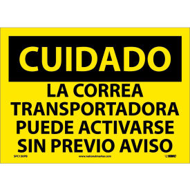 National Marker Company SPC130PB Spanish Vinyl Sign - Cuidado La Correa Transportadora Puede Activarse image.