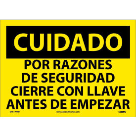 National Marker Company SPC177PB Spanish Vinyl Sign - Cuidado Por Razones De Seguridad Cierre Con Llave image.