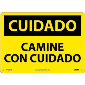 National Marker Company SPC203AB Spanish Aluminum Sign - Cuidado Camine Con Cuidado image.