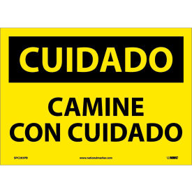 National Marker Company SPC203PB Spanish Vinyl Sign - Cuidado Camine Con Cuidado image.