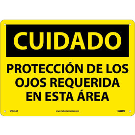 National Marker Company SPC26AB NMC™ Spanish Aluminum Sign, Cuidado Proteccin De Los Ojos Requerida En Esta Area, 14"W x 10"H image.