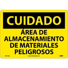 National Marker Company SPC310AB Spanish Aluminum Sign - Cuidado Area De Almacenamiento De Materiales Peligrosos image.