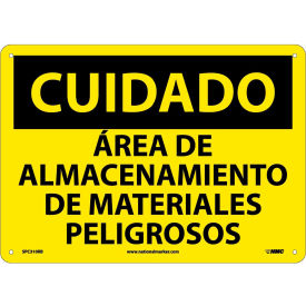 National Marker Company SPC310RB Spanish Plastic Sign - Cuidado Area De Almacenamiento De Materiales Peligrosos image.