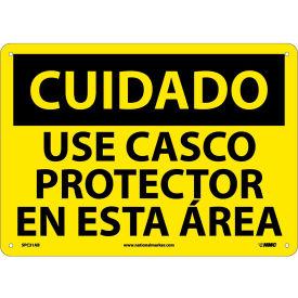 National Marker Company SPC31AB Spanish Aluminum Sign - Cuidado Use Casco Protector En Esta Area image.