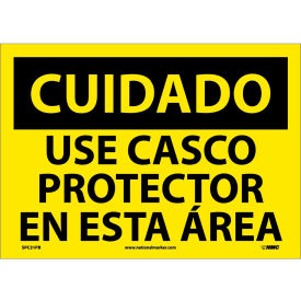 National Marker Company SPC31PB Spanish Vinyl Sign - Cuidado Use Casco Protector En Esta Area image.