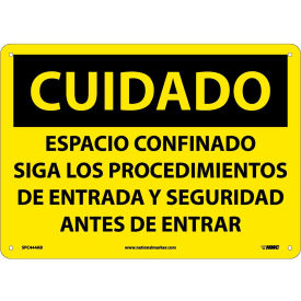 National Marker Company SPC444AB Spanish Aluminum Sign - Cuidado Espacio Confinado Siga Los Procedimientos image.