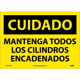 National Marker Company SPC530PB Spanish Vinyl Sign - Cuidado Mantenga Todos Los Cilindros Encadenados image.