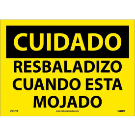 National Marker Company SPC57PB Spanish Vinyl Sign - Cuidado Resbaladizo Cuando Esta Mojado image.