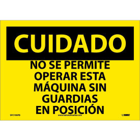 National Marker Company SPC700PB Spanish Vinyl Sign - Cuidado No Se Permite Operar Esta Maquina Sin Guardias image.