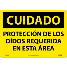 National Marker Company SPC73RB NMC™ Spanish Plastic Sign, Cuidado Proteccin De Los Oidos Requerida En Esta Area, 14"W x 10"H image.