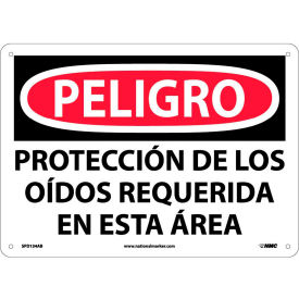 National Marker Company SPD134AB Spanish Aluminum Sign - Peligro Proteccion Do Los Oidos Requerida En Esta Area image.