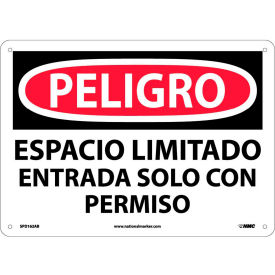 National Marker Company SPD162AB Spanish Aluminum Sign - Peligro Espacio Limitado Entrada Solo Con Permiso image.