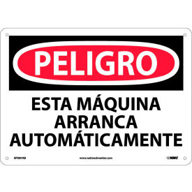 National Marker Company SPD87AB Spanish Aluminum Sign - Peligro Esta Mquina Arranca Automticamente image.