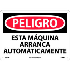 National Marker Company SPD87RB Spanish Plastic Sign - Peligro Esta Mquina Arranca Automticamente image.