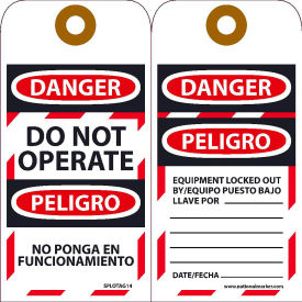National Marker Company SPLOTAG14 Bilingual Lockout Tags - Do Not Operate Equipment Tag-Out - 10/Pack image.