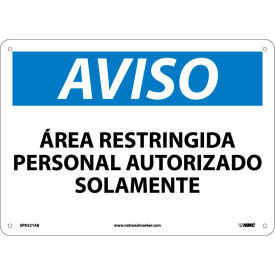 National Marker Company SPN221AB Spanish Aluminum Sign - Aviso Area Restringida Personal Autorizado Solamente image.