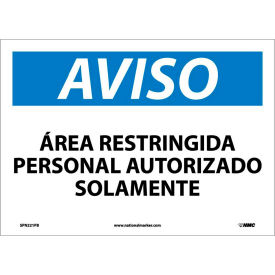 National Marker Company SPN221PB Spanish Vinyl Sign - Aviso Area Restringida Personal Autorizado Solamente image.