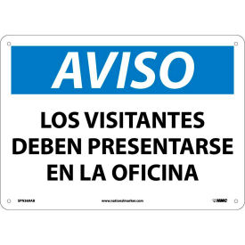 National Marker Company SPN369AB Spanish Aluminum Sign - Aviso Los Visitantes Deben Presentarse En La Oficina image.