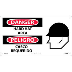 National Marker Company SPSA104R NMC™ Bilingual Plastic Sign, Danger Hard Hat Area, 18"W x 10"H image.
