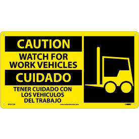 National Marker Company SPSA122R Bilingual Plastic Sign - Caution Watch For Work Vehicles image.