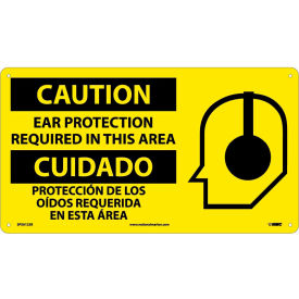 National Marker Company SPSA123R NMC™ Bilingual Plastic Sign, Caution Ear Protection Required In This Area, 18"W x 10"H image.