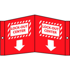 National Marker Company VS20W NMC™ Facility Visi Vinyl Sign, Lock-Out Center, 8-3/4"W x 5-3/4"H, Gray, Red image.