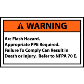 National Marker Company WGA17AP Graphic Machine Labels - Warning Arc Flash Hazard Appropriate Ppe image.