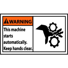 National Marker Company WGA1AP Graphic Machine Labels - Warning This Machine Starts Automatically, 5 Pack image.