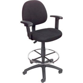 Boss Office Products B1616-BK Boss Drafting Stool with Footring and Adjustable Arms -Fabric - Black image.