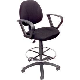 Boss Office Products B1617-BK Boss Ergonomic Drafting Stool with Loop Arms and Foot Rest - Black image.