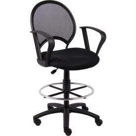 Boss Mesh Drafting Stool with Fixed Armrest - Fabric - Black