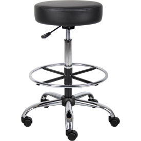 Boss Office Products B16240-BK Boss Medical Stool with Footring - Vinyl - Black image.