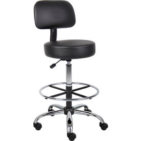 Global Industrial B522158 Interion® Medical Stool with Backrest and Footring - Vinyl - Black image.